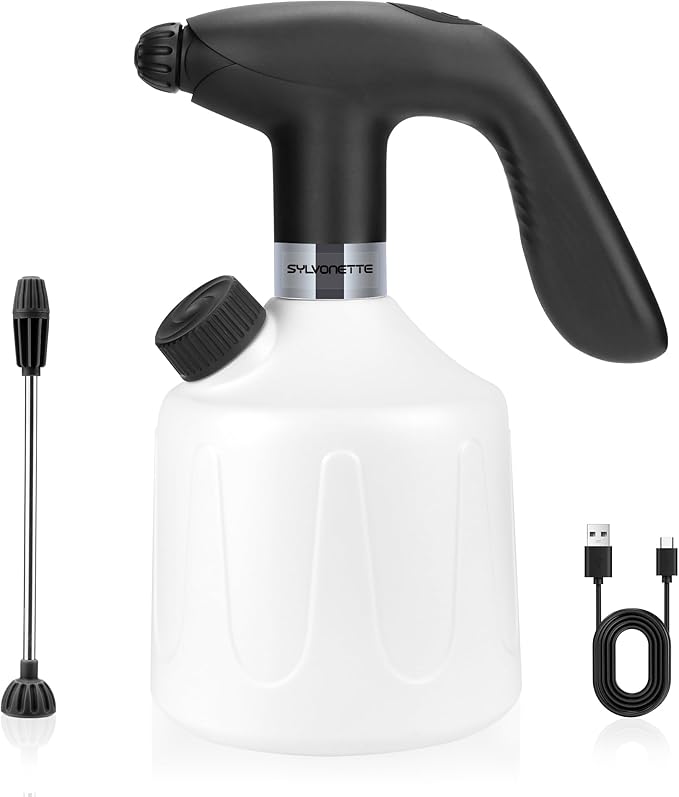 Electric Spray Bottle Automatic Plant Mister 1.8L Rechargeable Battery Powered Sprayer Continuous Spray Bottle,Pump Sprayer, Indoor Watering Can for Plants White