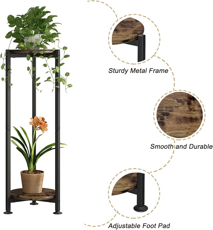 Plant Stand Indoor Corner Tall 2 Tier Metal Modern Flower Storage Plant Shelf Holder for Living Room Balcony Garden,Black (2 Tier-Black Round)