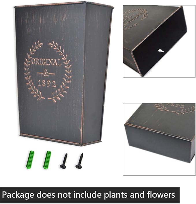 LESEN Rustic Metal Wall Planter Country Home Hanging Wall Vase Pocket for Plants or Flower Indoor or Outdoor Farmhouse Wall Decor,Set of 2