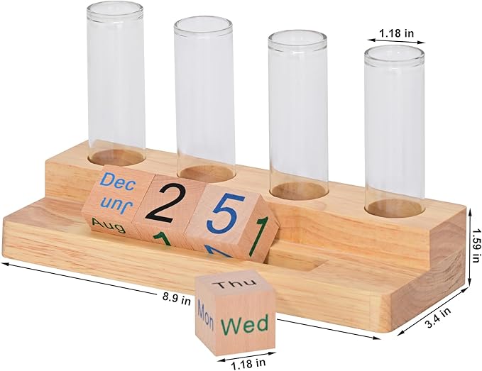 Propagation Vases for Plants, with Block Calendar for Desk, for Home and Desk Decor, Perfect Gardening Gifts for Women, Mom, Teacher, Horticulturist (Dark Wood Color)