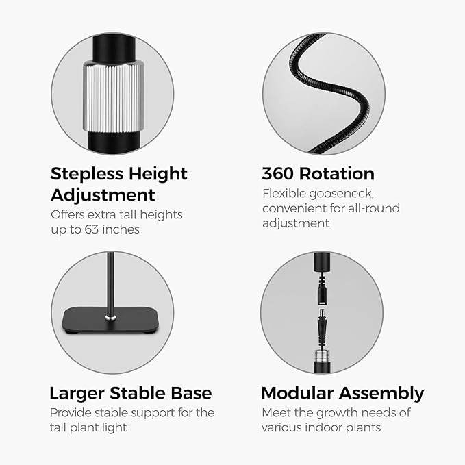 Plant Grow Light, LED Growing Light Full Spectrum for Indoor Plants with Brightness Settings,Height Adjustable, Automatic Timer, 5V Low Safe Voltage,Idea for for Large Tall Small Plants