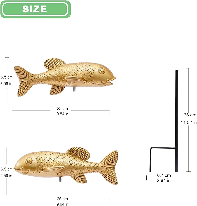 Outdoor Koi Fish Statues 2Pack: Garden Sculpture Ornaments Pond Decor for Yard Lawn Patio Porch Outside Decorative Gifts for Grandma Women Mom