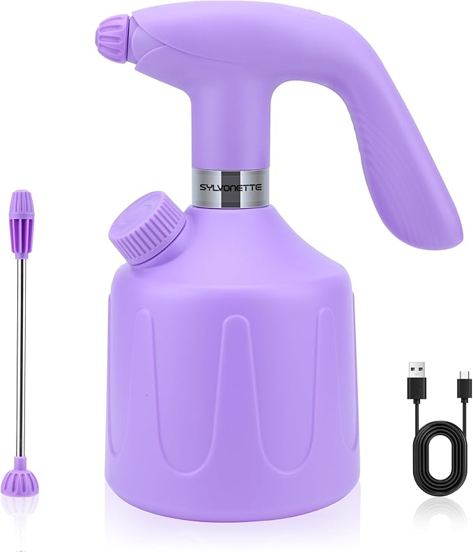 Electric Spray Bottle Automatic Plant Mister 1.8L Rechargeable Battery Powered Sprayer Continuous Spray Bottle Pump Sprayer Indoor Watering Can Garden Mister Bottle for Plants Purple