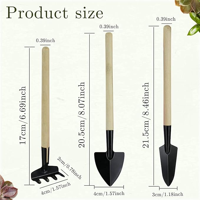 Wishlotus Mini Gardening Tools, 3Pcs Gardening Hand Tools with Non-Slip Handles, Portable Tools Set for Indoor Gardening, Succulents, Bonsai, Gift for Wife and Mother（Thin）