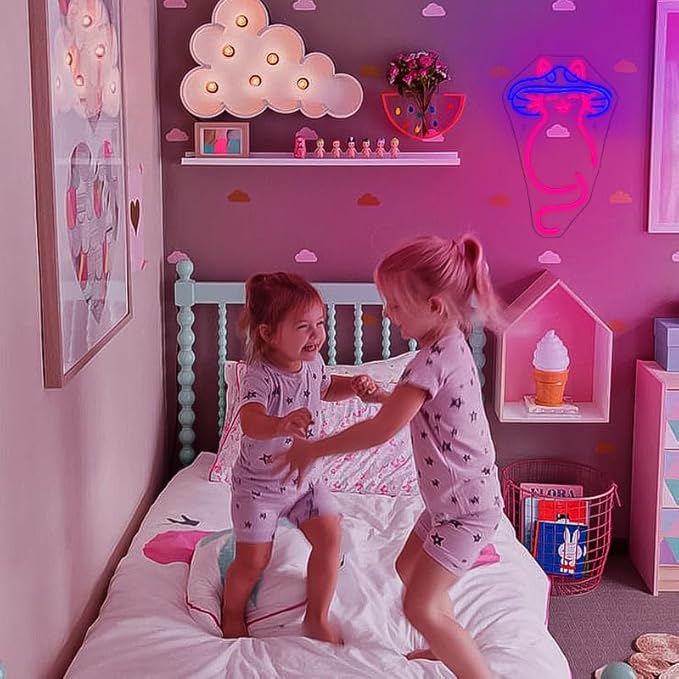 Mushroom Cat Neon Sign Cat Neon Signs for Wall Decor Dimmable Mushroom Cat Neon Lights LED Light Up Sign for Bedroom,Living Room,Bar,Party,Christmas,Birthday Art Gift