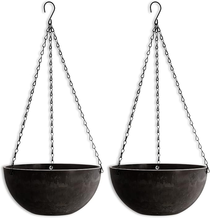 DEAYOU 2 Pack Resin Hanging Planters for Indoor Plants, 10" Hanging Flower Pots with Drainage Holes, Hanging Baskets with Chain and Hook for Garden, Outdoor, Balcony Decor (Marble Pattern)