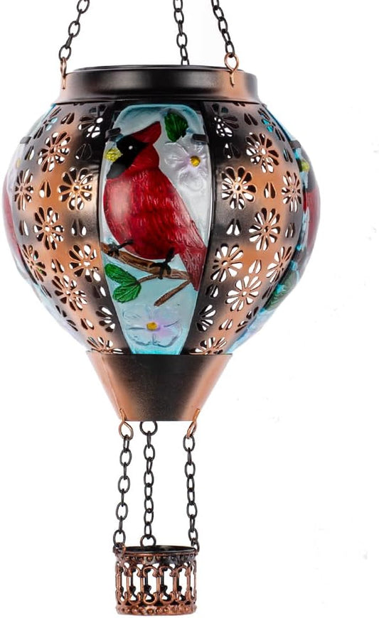 DREAMSOUL Cardinal Hot Air Balloon Solar Lantern, Metal Solar Lantern with Flickering Flame, Solar Lanterns Outdoor Waterproof for Lawn Patio Decor Christmas Gifts