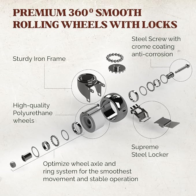 IDZO Heavy Duty Trolley Capacity 350 lbs Planter Caddies with Wheels Heavy Duty Cast Iron Plant Stand with Lockable Wheels Plant Stand 12 Inch Simple Style Dark Brown