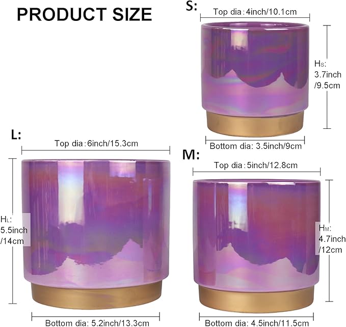 Gepege Ceramic Pots for Plants, Rainbow Pearl Glaze Planter with Drainage Hole, 6.0 inch+5.0 Inch+4.0 Inch. Indoor-Outdoor Large Round Succulent Orchid Flower Pots