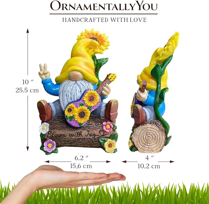 Spring & Summer-Themed Garden Statues – Adorable Outdoor Decor for Lawn, Patio & Porch (Bloom with Joy Sunflower Gnome 10" Garden Statue Figurine with Guitar, Spring and Summer Home Decoration)