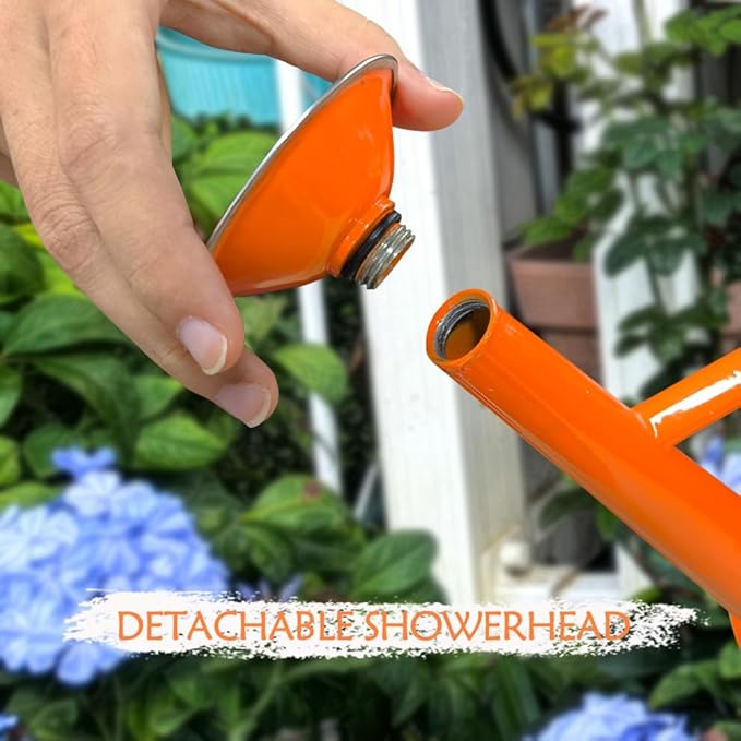 Metal Watering Can, One Gallon Watering Cans Stainless Steel for Outdoor Indoor Garden Plants Watering (Stainless Steel Handle Orange)