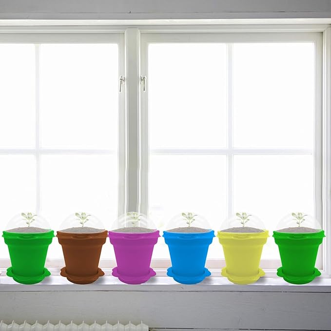 50 Packs Cupcake Plant Nursery Pots with Humidity Dome- Planting Containers Cups- Small Flower Pots for Indoor Outdoor Plant Succulent Vegetable (Mixed Color)