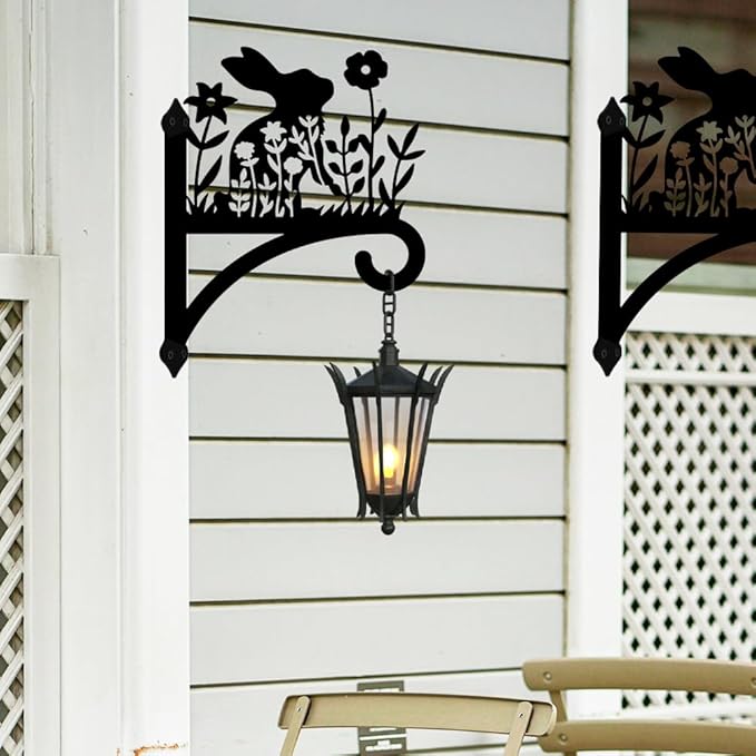 Peacoblue Iron Plant Hangers Hooks for Outdoor Indoor Hanging Plants Flower Fern Pots, Lantern, Bird Feeder, Wind Chimes, 12”x14” Weather Resistant Metal Wall Holder for Porch Garden Farmhouse(Rabbit)