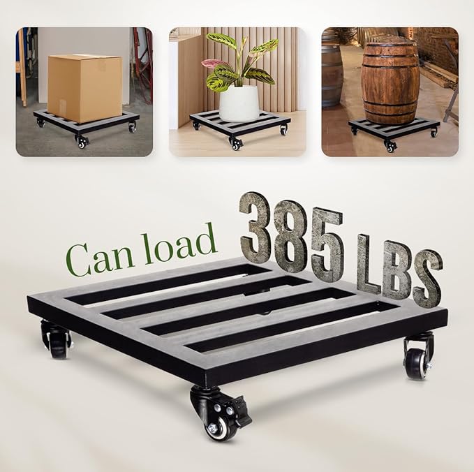 IDZO Upgraded apacity 385lbs, 14Inch Plant Caddy with Wheels Heavy Duty, Thicker Metal Plant Dolly, Plant Stand with Wheels Hauling Heavy Household Items