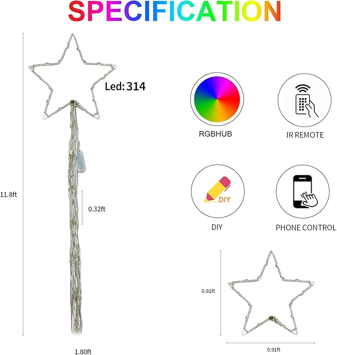 Outdoor Christmas Decorations Lights, 344 LEDs Color Changing Smart Waterfall Christmas Tree Lights with Remote & Sync Music, LED String Lights Outdoor Waterproof for Party Wedding Xmas Decor (12FT)