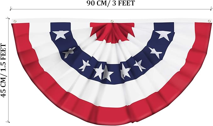 USA Pleated Fan Flag American US Bunting Flag Patriotic Half Fan Banner Flag with Canvas Header and Brass Grommets for 4th of July Memorial Day Indoor Outdoor Decoration (14, 1.5x3 Feet)