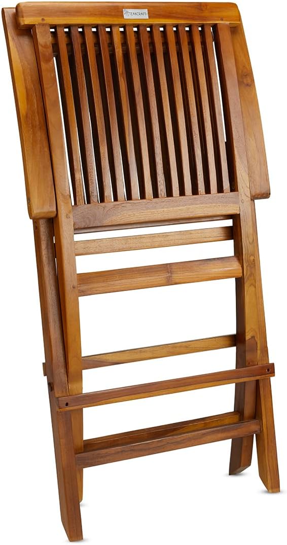 TeakCraft Teak Folding Arm Chair - 2 Piece Foldable Chairs Set - Fully Assembled - Solid Wooden Outdoor, Indoor- Wood Dining Room, Kitchen, Patio, Bistro Chairs, The Mille