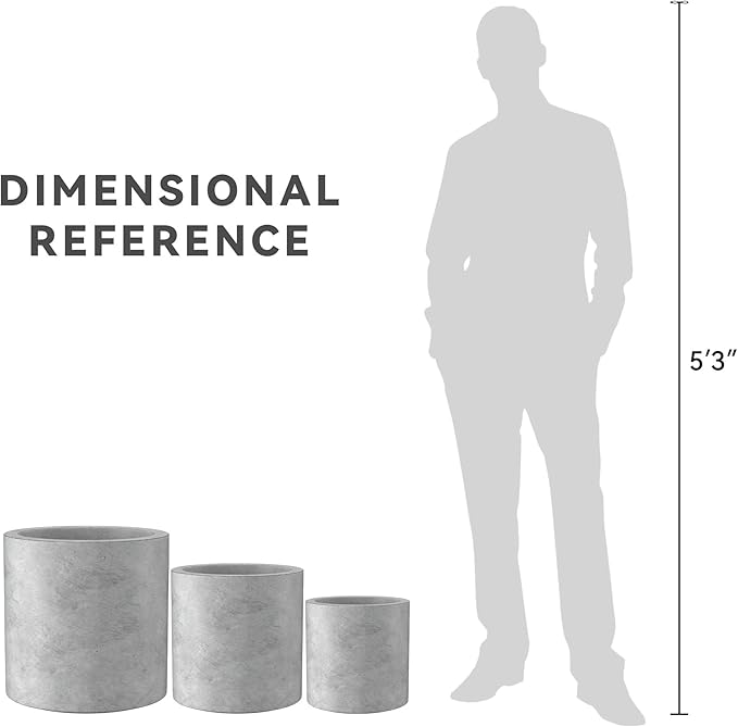 Kante 9.8",12.6",15.7" Dia Round Concrete Planter Set of 3, Modern Style Large Cylindrical Plant Pot with Drainage Hole and Rubber Plug for Indoor Outdoor Patio, Natural Concrete