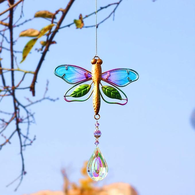 WEISIPU Crystal Suncatchers for Windows - Dragonfly Crystal Ball Prisms Hanging Crystals Ornament for Home Garden Office Wedding Christmas Decoration-Dragonfly