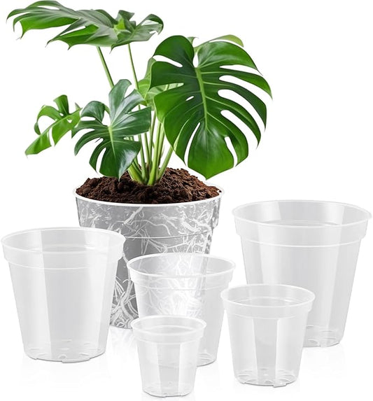 Vesici Large Size Clear Nursery Pots Variety Pack Plant Pots with Drainage Holes Planters for Indoor Plants Flexible Transparent Plastic Plant Bottle Succulents(6 Pcs,4/5/6/7/8/9 Inch)