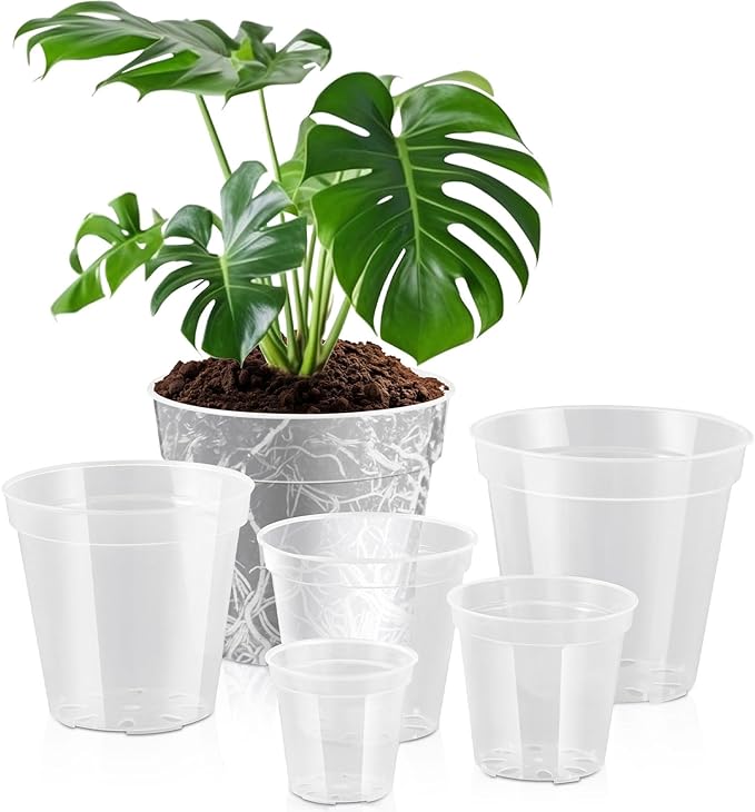 Vesici Large Size Clear Nursery Pots Variety Pack Plant Pots with Drainage Holes Planters for Indoor Plants Flexible Transparent Plastic Plant Bottle Succulents(6 Pcs,4/5/6/7/8/9 Inch)