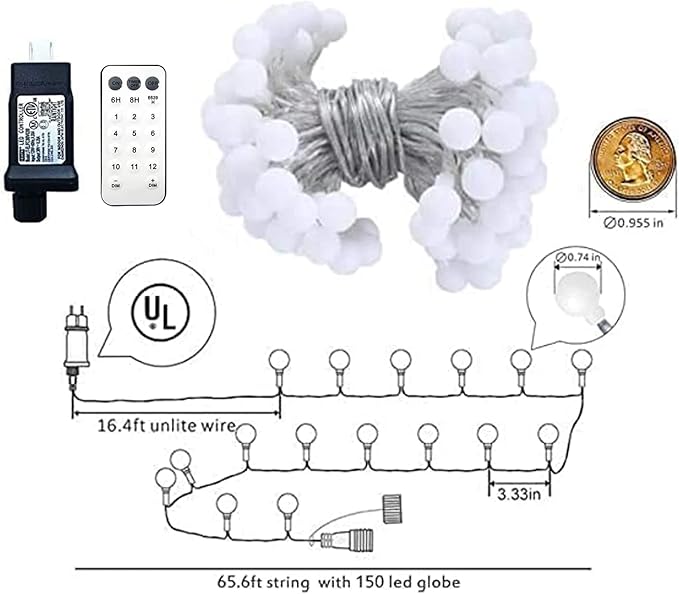 Globe String Lights,Multicolor 65.6 Feet 150 led 11 Lighting Modes Fairy String Lights with Remote,Waterproof Mini Globe Lights Decorn for Indoor Outdoor Party Wedding Christmas Tree Garden
