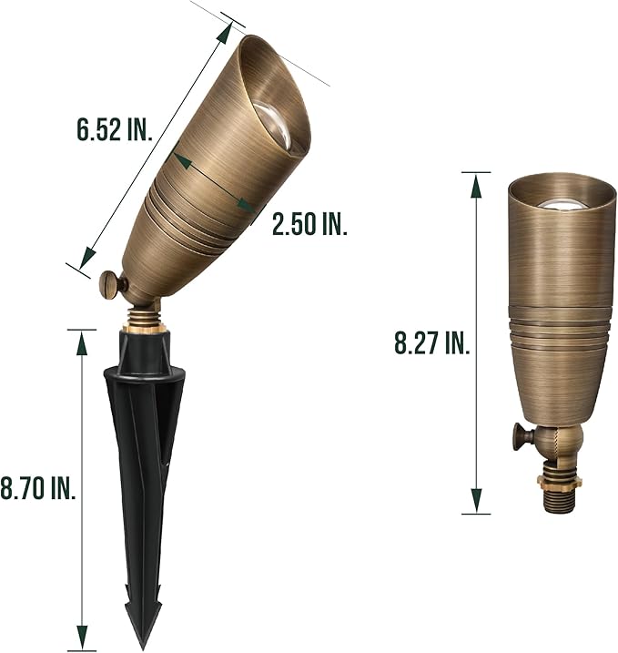 GKOLED Solid Brass Landscape Spotlight, 12V AC/DC Low Voltage Landscape Lights, Outdoor Directional LED Uplight Waterproof Fixture with ABS Spike, Garden Patio Trees Spot Up Light, No MR16 Bulb