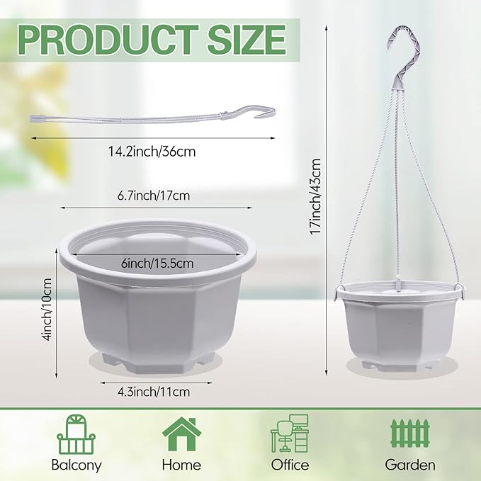 Roshtia 24 Pcs Hanging Plastic Planter Pot with Hook Flower Pots Baskets Hanging Nursery Planter Holder for Outdoor Indoor Plant Garden(Ceramic White,6.7 Inch)