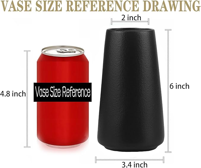 Simple Vase for Flowers Plants, Matte Vases for Modern Table Shelf Home Decor Wedding Boho Decor, 6" H Frosted Elegant Ceramic Vase for Pampas Grass Fluffy Stem Bouquet Lavender Flowers (Black, 2)