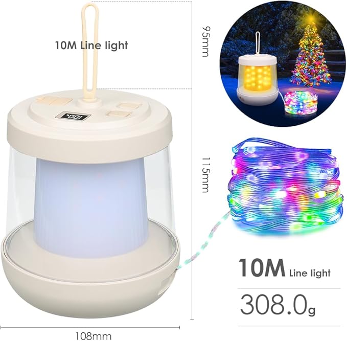 UniqueFire Portable 2-in-1 Camping Lantern & String Lights, Rechargeable LED Tent Lantern with RGB String Lights for Camping, Party, Garden & Yard Outdoor Decoration
