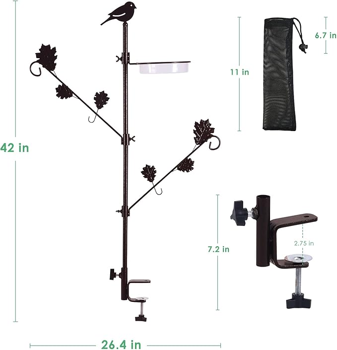 Urban Deco Deck Pole Porch Multi-Hook Bird Feeder Hooks for Deck Kit with Feeder Polyester and with 2 Adjustable Branches and Plastic Water Bowl