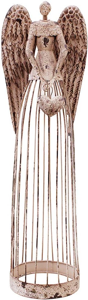 Morning View Metal Angel Statue Decor for Garden Yard Art Outdoor Standing Large Angel Decorations with Heart Antique Patio Patio Lawn Holiday Christmas 32 Inches Tall