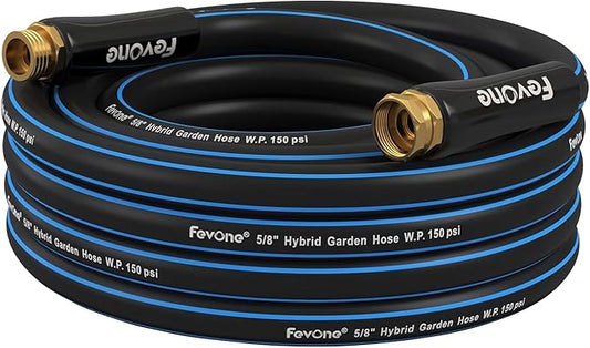 Fevone 25 ft Garden Hose, Heavy Duty Water Hose, Hybrid Polymer, Kink Resistance, Flexible, Durable, Solid Brass Fittings, 3/4" GHT, 5/8" ID, 600 PSI,