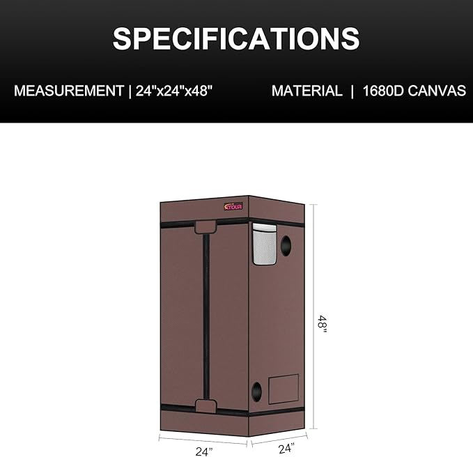 ATOUR 2x2 Grow Tent, 24"x24"x48''High Reflective Mylar 1680D Hydroponic Grow Tents, Waterproof Grow Tent with Double Cleart Observation Door and Floor Tray, for Indoor Plant Growing