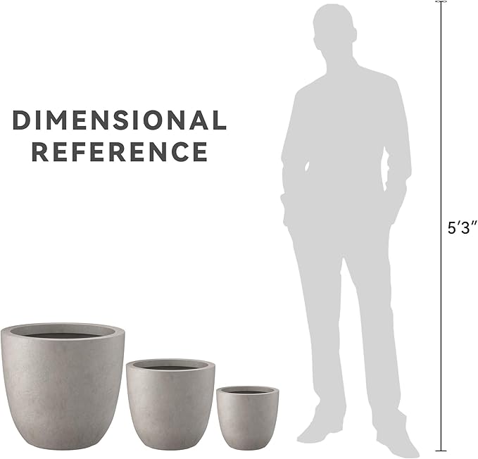 Kante 18",14",10" Dia Concrete Round Planters (Set of 3), Outdoor Indoor Large Planter Pots with Drainage Hole and Rubber Plug for Home Patio Garden, Buff Concrete