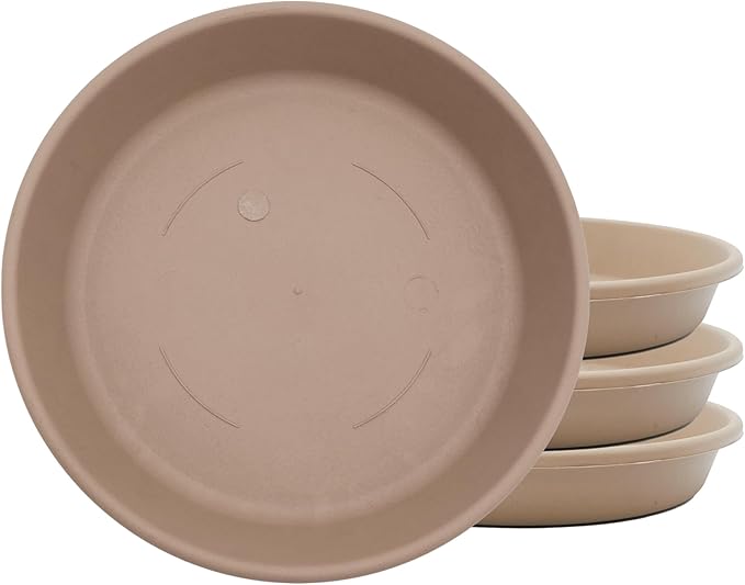 The HC Companies Flower Pot Saucers - Plastic Plant Saucer for Outdoors & Indoors - Traditional Design Plant Pot Trays for Water Drainage - Durable & Stylish Round Plant Tray (10-inch Sandstone)