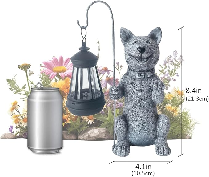 lightsfever Dog Statue with Solar Lantern, Outdoor Statues for Home Garden Balcony Decor, Solar-Powered LED Lights for Outdoor Patio Yard Lawn Decorations, Unique Gifts for Men, Moms, Grandma