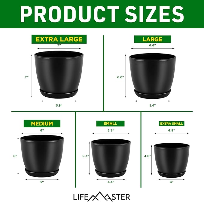 Plant Pots with Multi Drainage Holes - 20 Pieces Versatile, Sturdy Plastic, Stackable Design Home Decor Flower Pots for Indoor and Outdoor Gardening - Black
