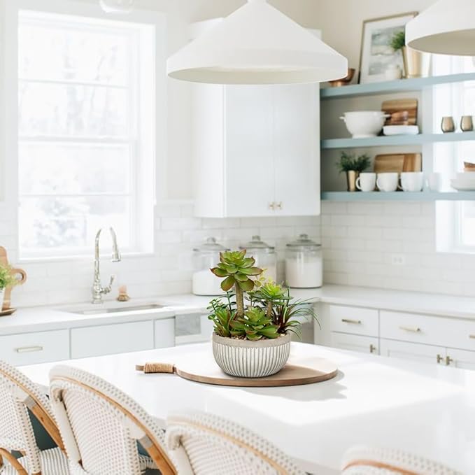 DILATATA Small Faux Plant Assorted Fake Succulents Plants Faux Succulents Arrangement Cement Potted Desk Plants Small Fake Plants for Home Table Office Bathroom Shelf Living Room Decor