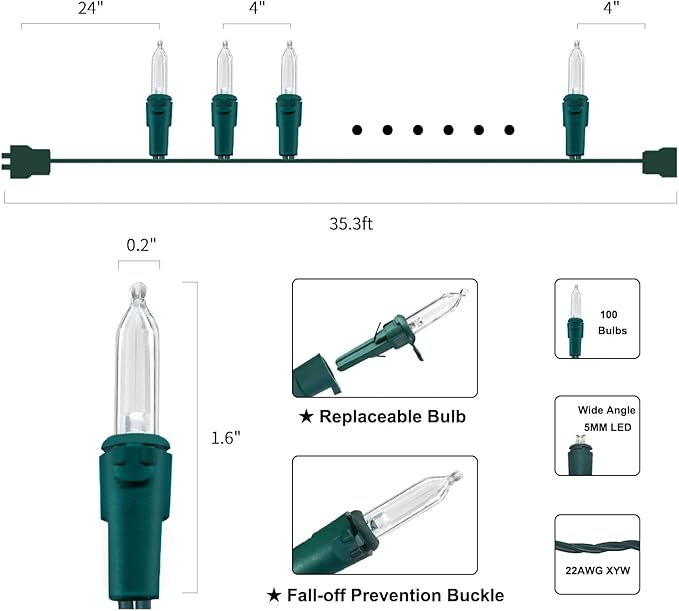 MULTI-SPARKING White Christmas LED Lights - 100 Count Cool White Holiday String Lights for Tree, Party, Wedding, Indoor and Outdoor Use, 33 Feet Green Wire, UL Certified, Connectable