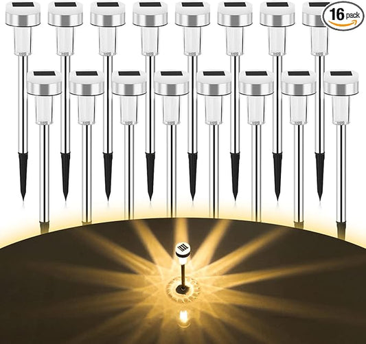 TWINSLUXES 16 Pack Solar Pathway Lights Outdoor Dual Light Source LED Solar Waterproof Pathway Lights for Garden Patio and Walkway Decoration Warm White.