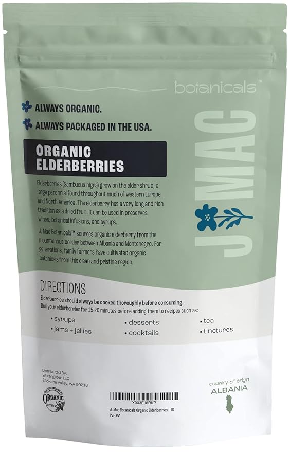 J Mac Botanicals, Organic Dried Elderberry (16 oz.)