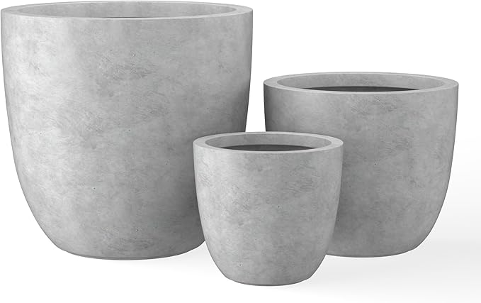 Kante 18",14",10" Dia Concrete Round Planters (Set of 3), Outdoor Indoor Large Planter Pots with Drainage Hole and Rubber Plug for Home Patio Garden, Natural Concrete