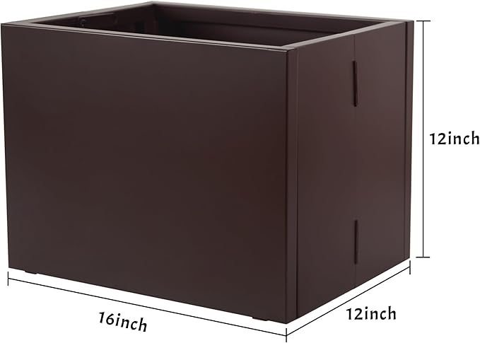 Galvanized Steel Rectangular Planter, 16"x 12"x 12" Small Planters for Outdoor Plants, Brown Outdoor Planter with Drainage Holes