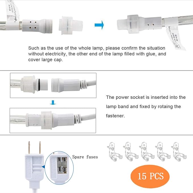 50ft 360 LED Rope Lights Outdoor, Connectable and Flexible Tube Lights with 8 Modes, Waterproof Indoor Outdoor LED Rope Lighting for Deck, Garden, Pool, Patio, Indoor Outdoor Decorations (White)