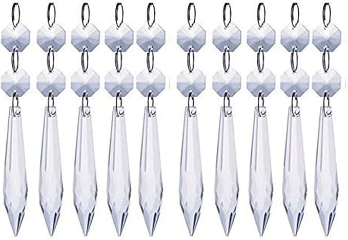 H&D 10pcs 63mm Chandelier Crystals Ornament - Clear Crystal Chandelier Prisms Icicle Drop Pendants