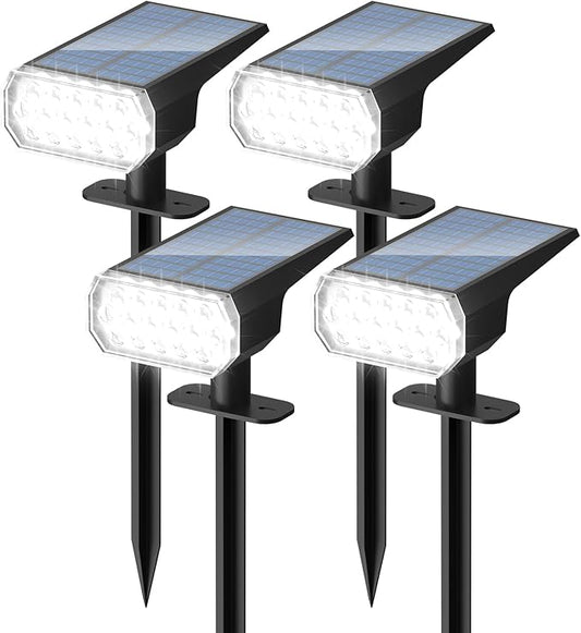 Solar Lights Outdoor Waterproof: IP65 Led Spot Light Decorations for Garden - 3 Lighting Modes Solar Powered for Yard - Dust to Dawn Landscape Lighting Patios Pathway Driveway 4PC White