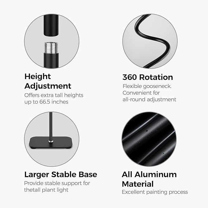 Plant Light for Indoor Growing, Full Spectrum Grow Light with 2 Heads,66.5in Extendable,144LEDs,10-Level Dimmable, Automatic Timer,Adjustable Gooseneck Floor Lamp for Tall Large Plants