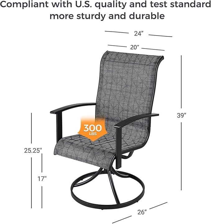 Grand patio Outdoor Swivel Dining Chairs 6-Piece Patio Dining Chair Set Mesh Sling Patio High Back Swivel Rockers, Black & Grey Plaid