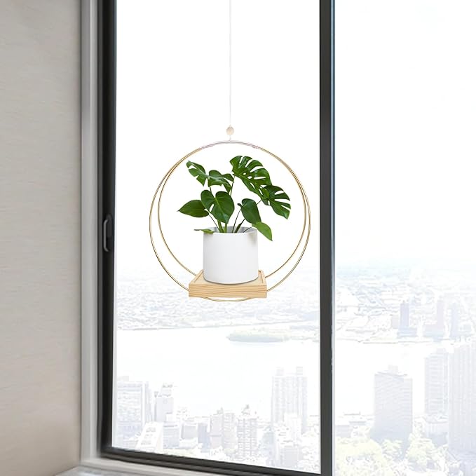 Hanging Planters for Indoor Plants, Plant Hanger with Sturdy Wood Base,Modern Boho Macrame Plant Hanger,Wall Ceiling Window Stands(Plants/Pots Not Included)